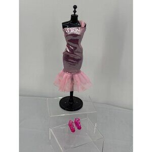 Barbie Pink Metallic Shimmer Mermaid Dress & Shoes Outfit Y2K Glam Aesthetic